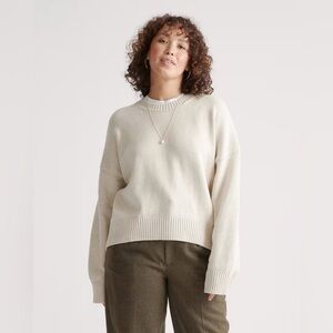 Quince Sweater Womens Small Beige 100% Organic Cotton Boyfriend Crew Fisherman